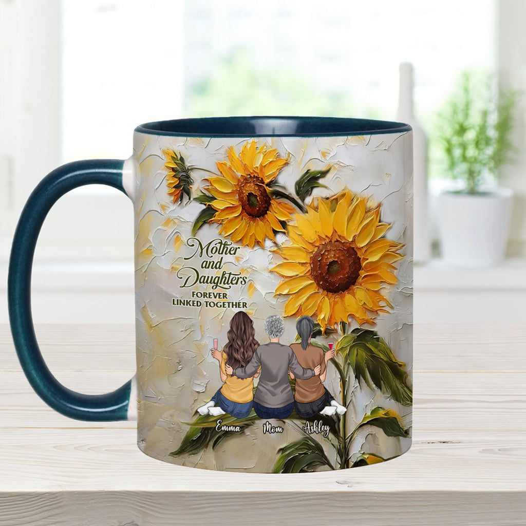 Mother And Daughters Forever Linked Together - Personalized Mother Accent Mug