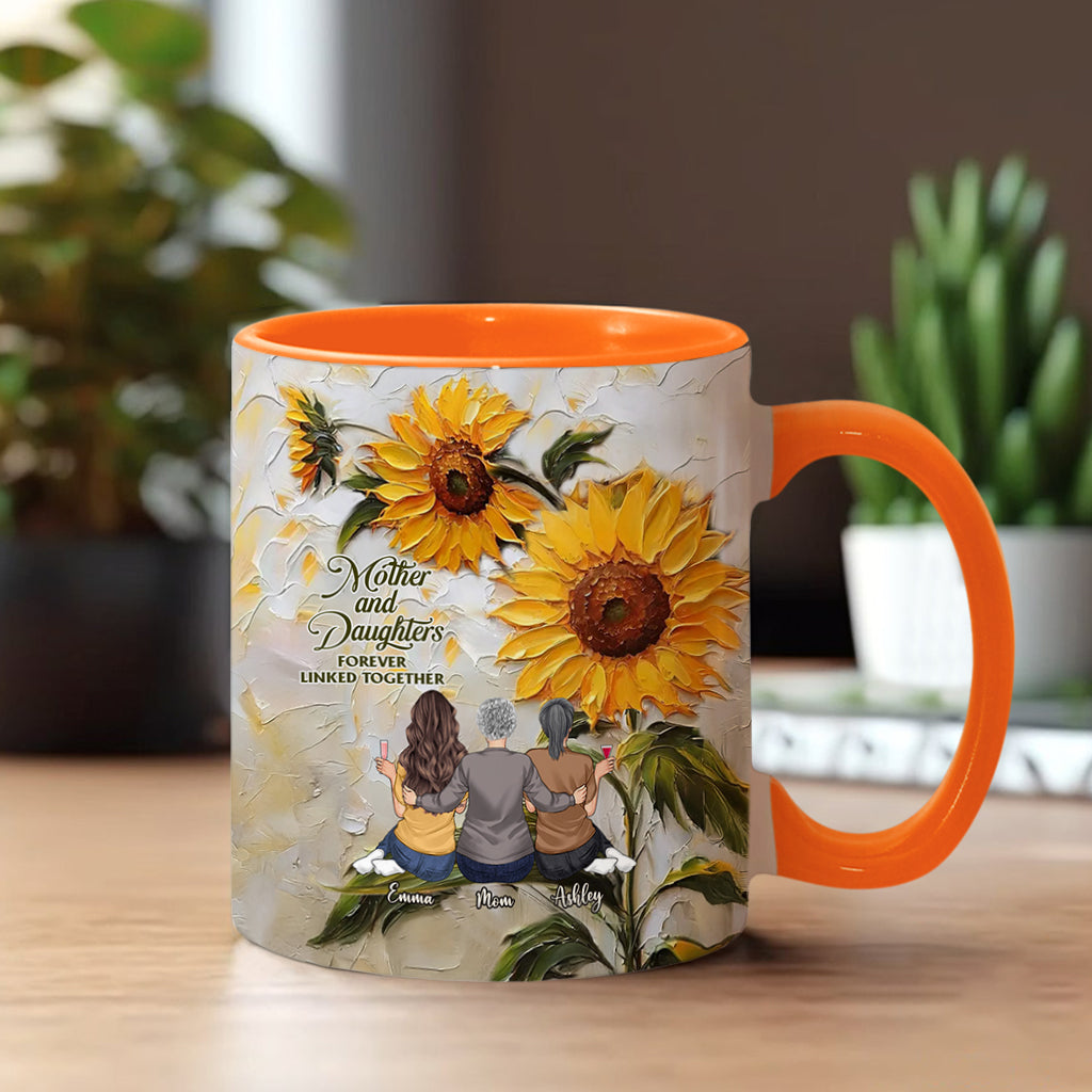 Mother And Daughters Forever Linked Together - Personalized Mother Accent Mug