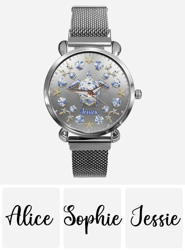 Toile de Jouy Schildkröte - Personalisierte Damen-Handuhr mit Schildkrötenmotiv
