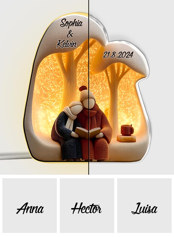 Lovely Couple Read Book Together - Personalized Couple Acrylic LED Night Light