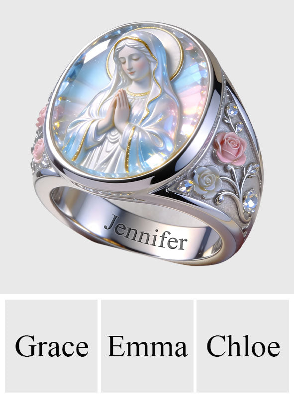 Bague chevalière chrétienne personnalisée « L'éclat éternel de Notre-Dame »