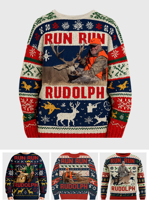 Cours, cours, Rudolph ! - Pull moche de chasse personnalisé