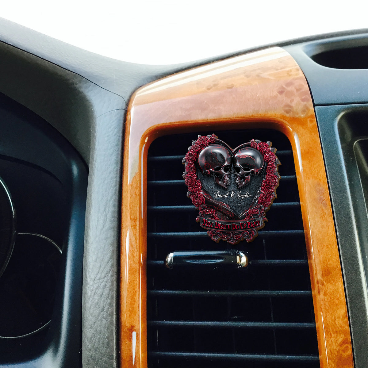 Till Death Do Us Part - Personalized Skull Shaped Car Visor Clip