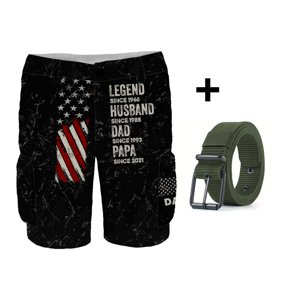 Legend Husband Dad And Grandpa - Personalized Father Cargo Shorts With Belt