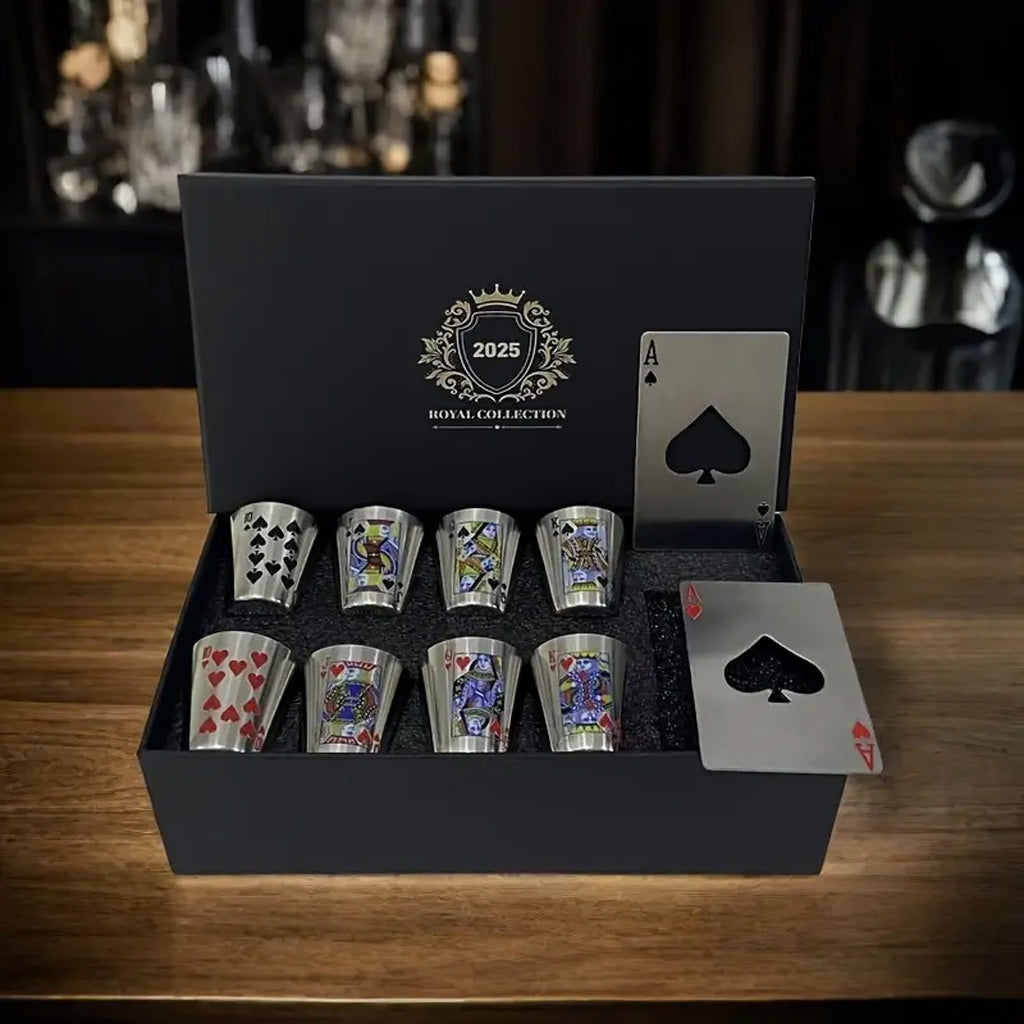 Casino Set Of Whiskey Glasses & Bottle Openers