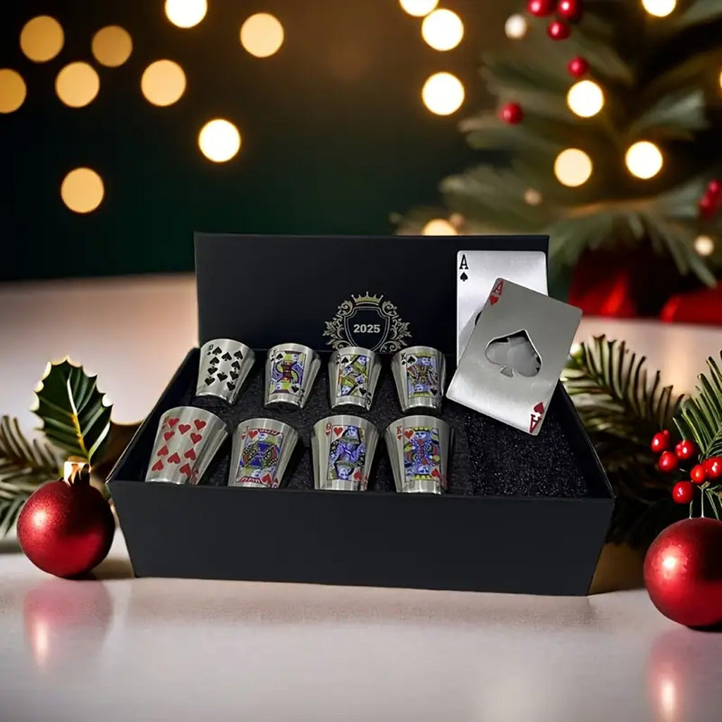 Casino Set Of Whiskey Glasses & Bottle Openers
