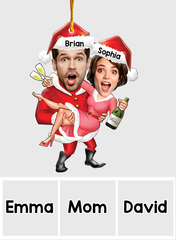 Santa Couple Celebration - Personalized Couple Transparent Ornament