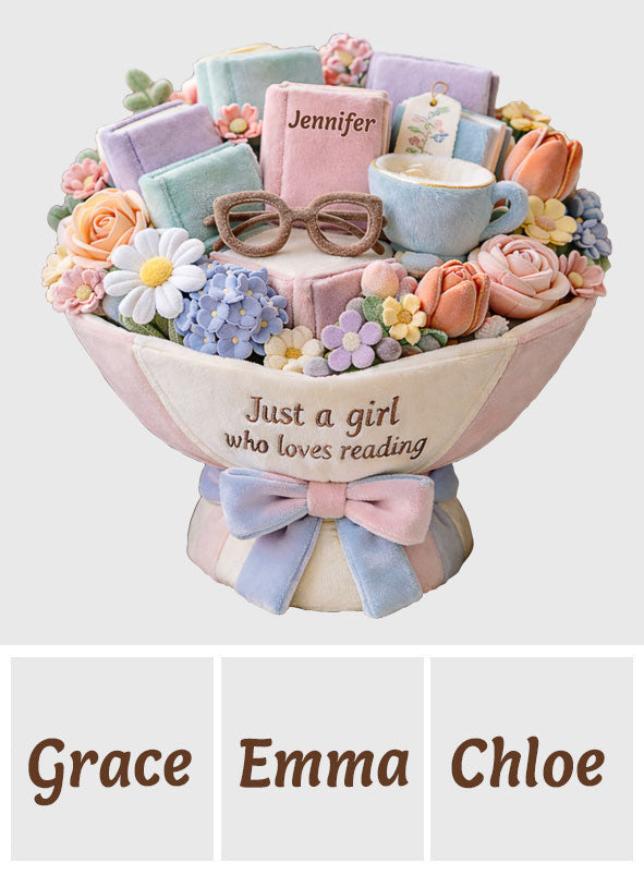 Just A Girl Who Loves Reading Plush Bouquet - Personalized Book Premium Faux Fur Pillow