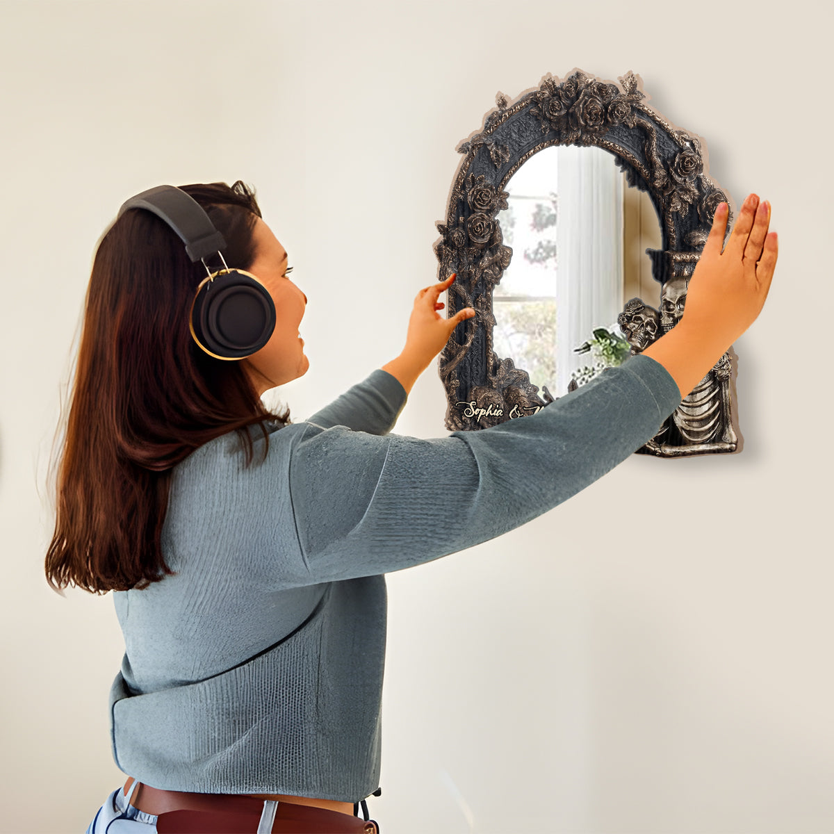 Couple Gothic Romance - Personalized Skull Wall Hanging Mirror