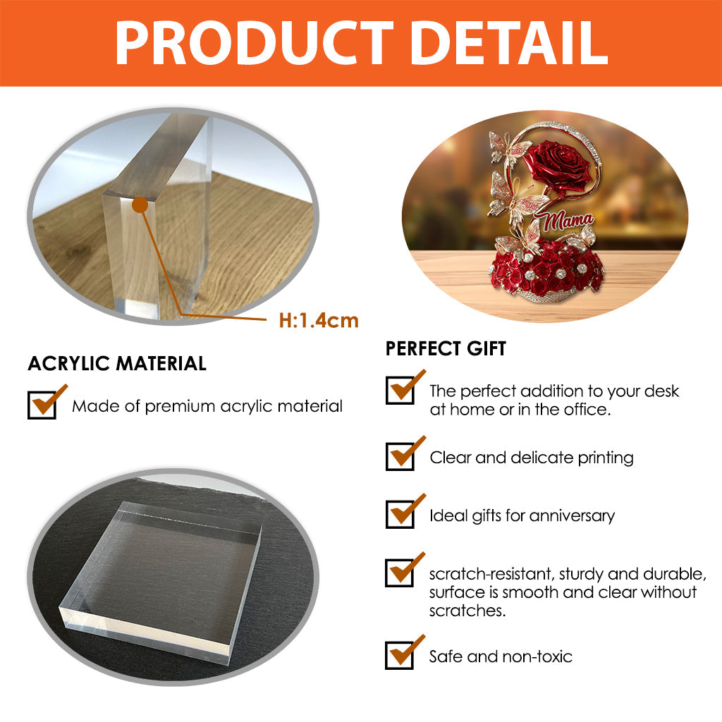 Beautiful Roses For Mom, Grandma,... - Personalized Mother Custom Shaped Acrylic Plaque