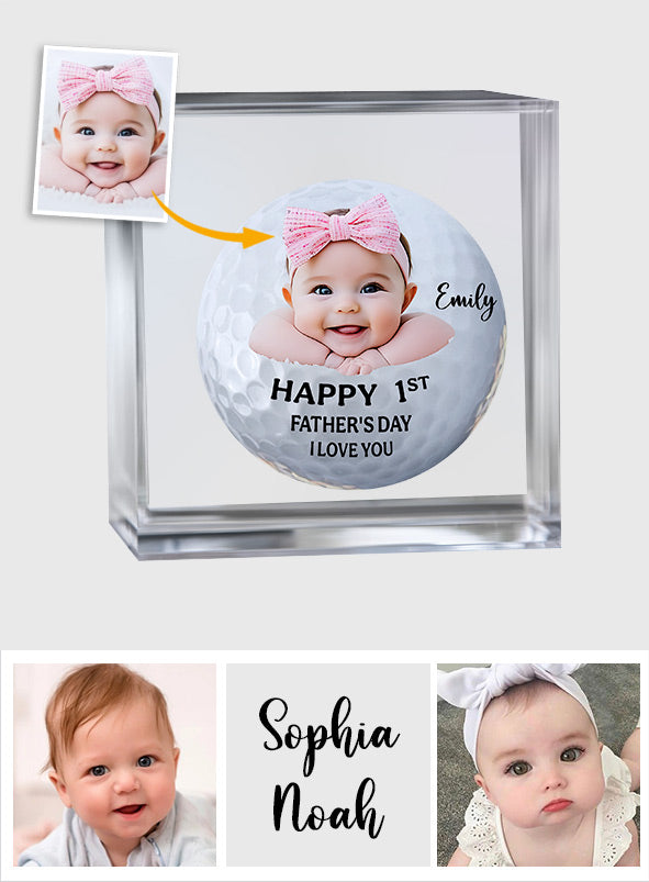 Golfbälle zum ersten Vatertag – personalisierte Acrylplakette in individueller Golfform