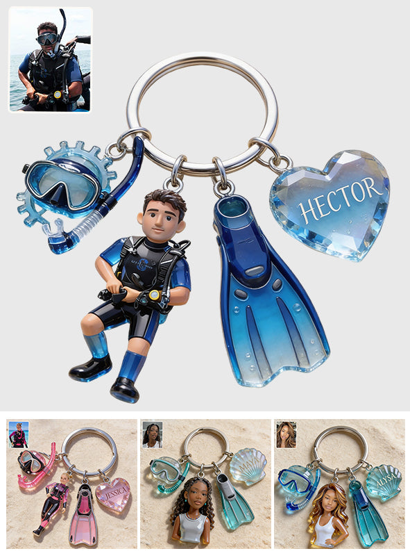 Benutzerdefiniert aus jedem Foto - Personalisierter Premium Schlüsselanhänger für Tauchen mit Charms