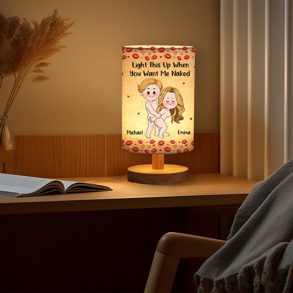 Funny Naughty Gift For Husband/ Wife/ Boyfriend/ Girlfriend... - Personalized Couple Tableside Lamp With Wood Base