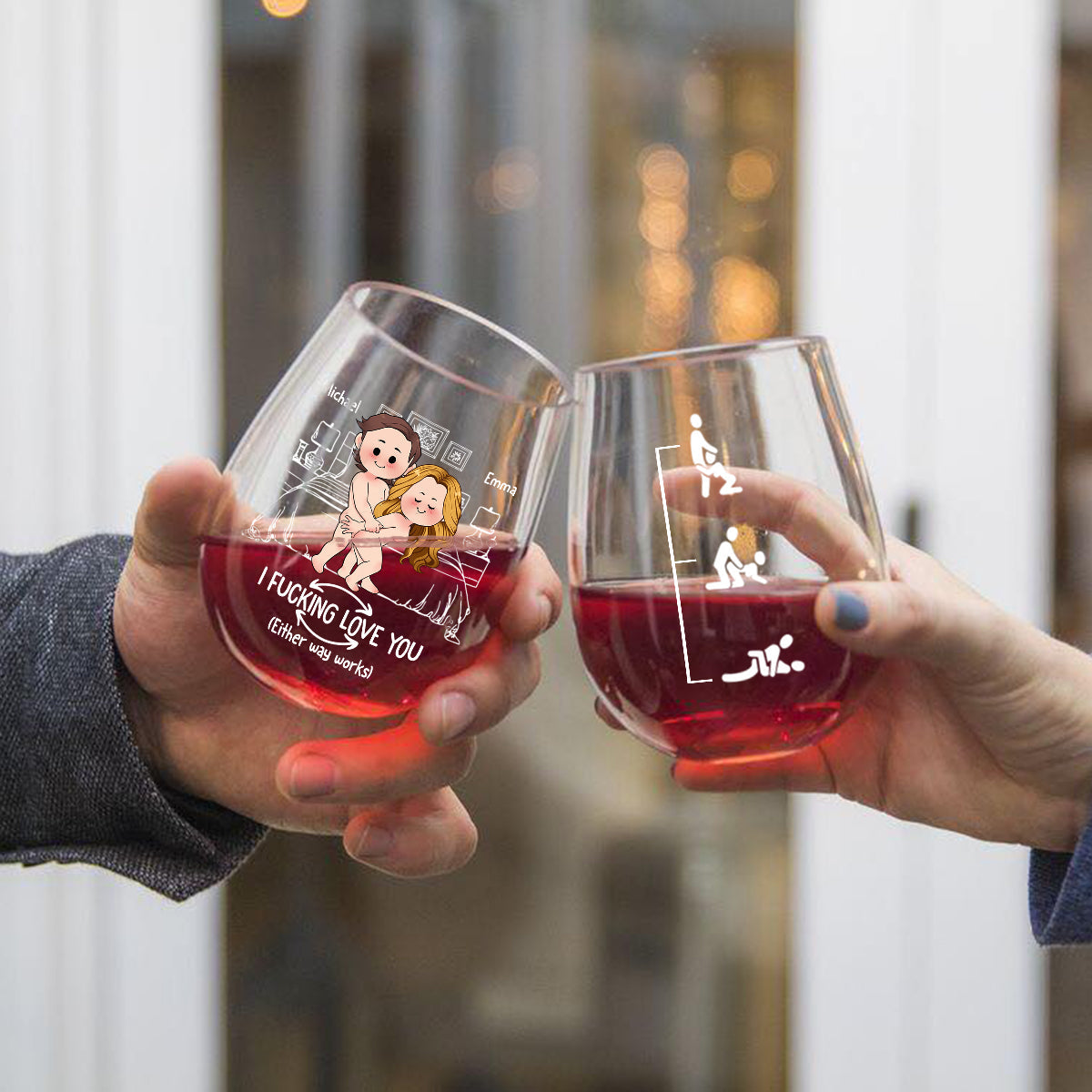 Naughty Couple - Personalized Couple All Over Wine Glass