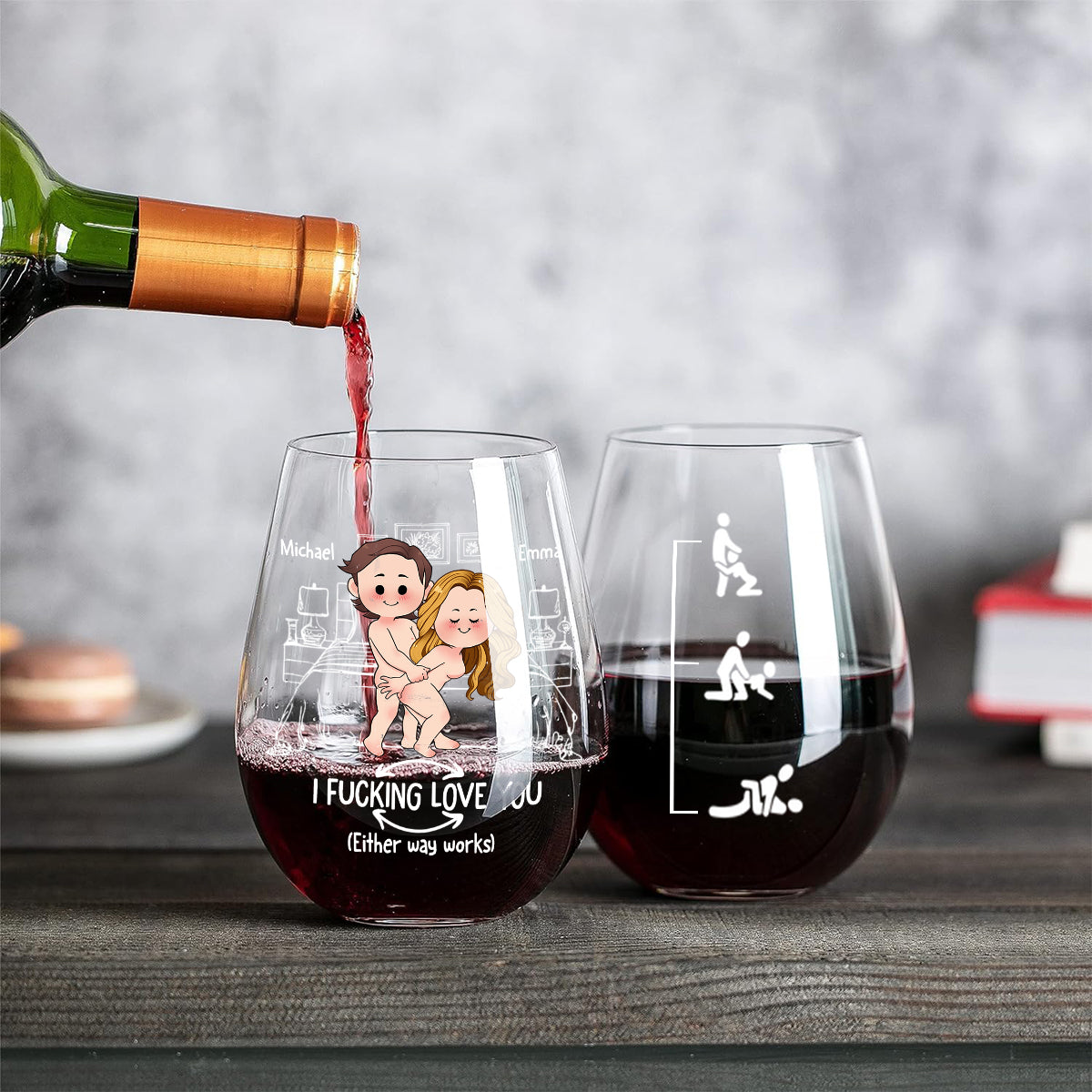 Naughty Couple - Personalized Couple All Over Wine Glass