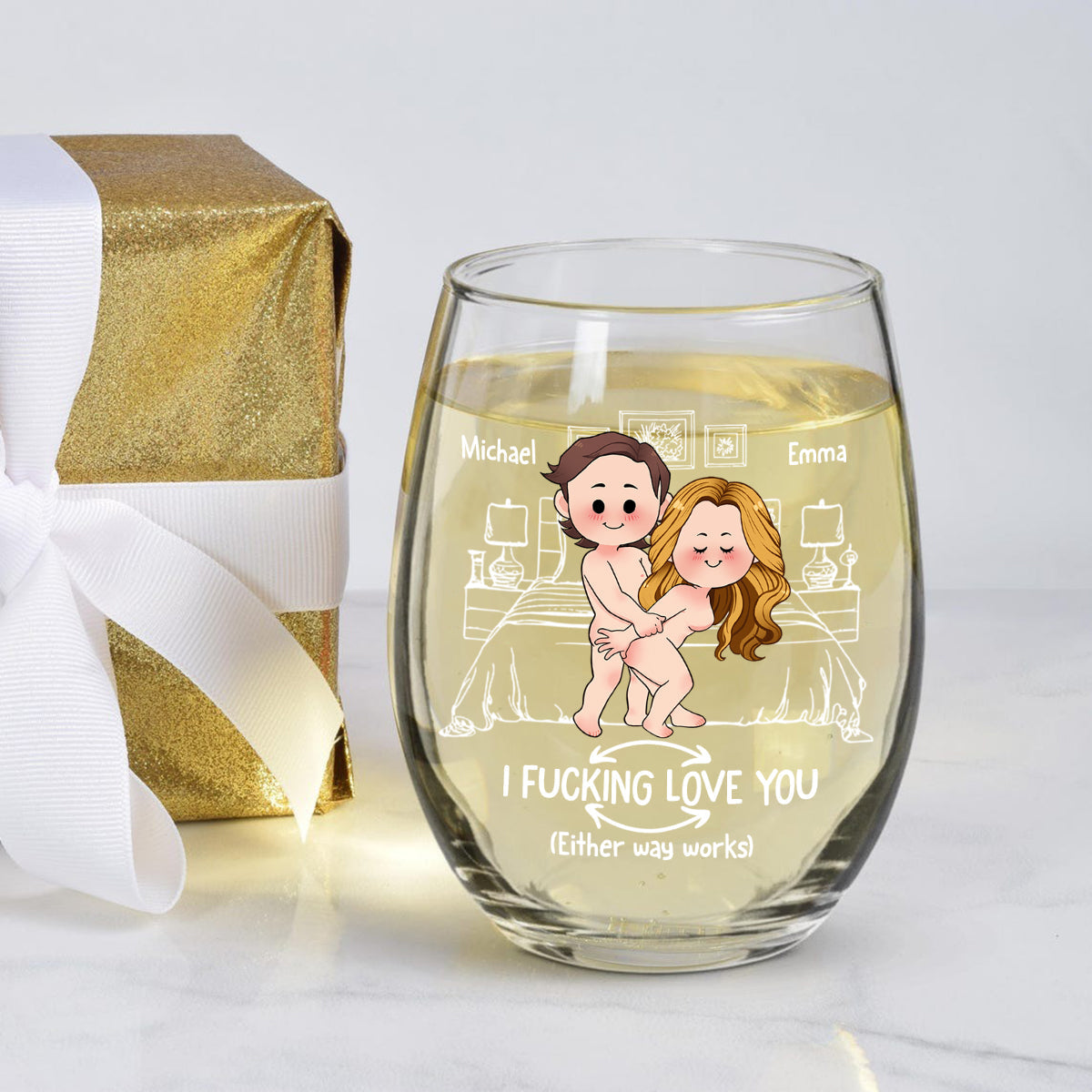 Naughty Couple - Personalized Couple All Over Wine Glass