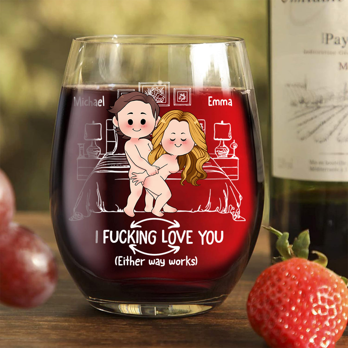 Naughty Couple - Personalized Couple All Over Wine Glass