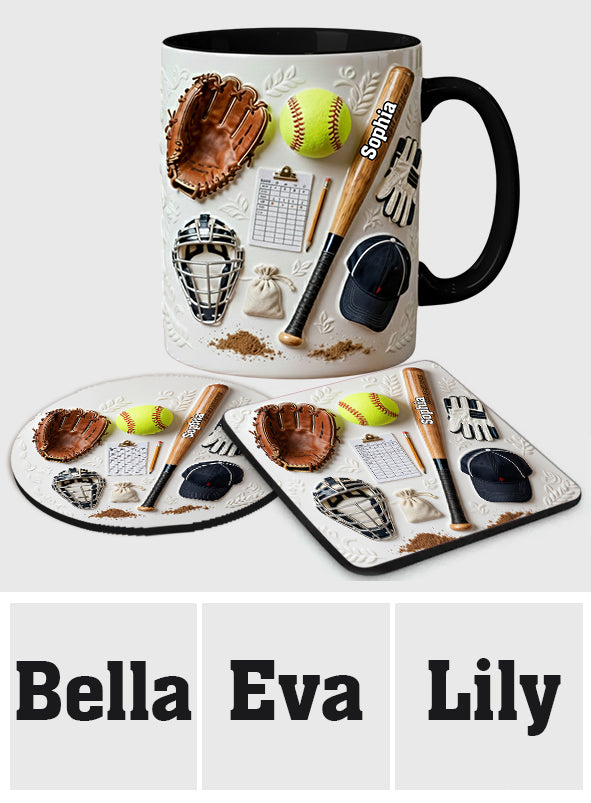 J'adore le softball - Mug et sous-verre personnalisés sur le thème du softball