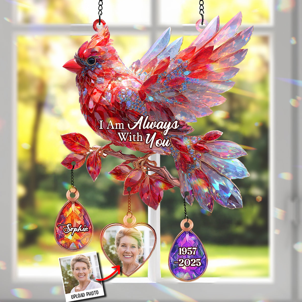I Am Always With You - Personalized Memorial Window Hanging Suncatcher With Custom Charms