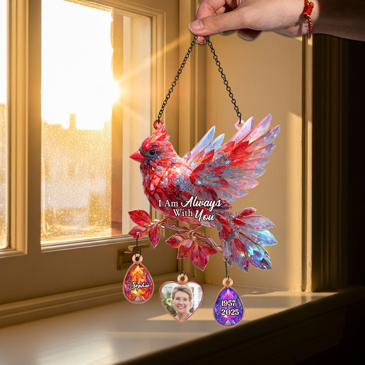 I Am Always With You - Personalized Memorial Window Hanging Suncatcher With Custom Charms