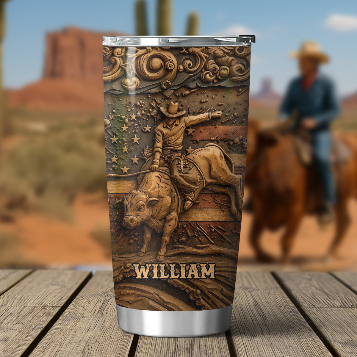 Proud Strong Man - Personalized Bull Riding Tumbler