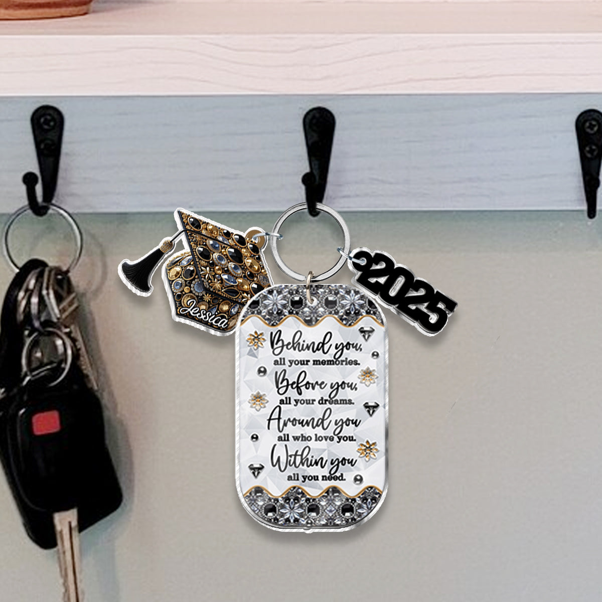Congrats Grand Class Of 2025 - Personalized Graduation Keychain with Charms