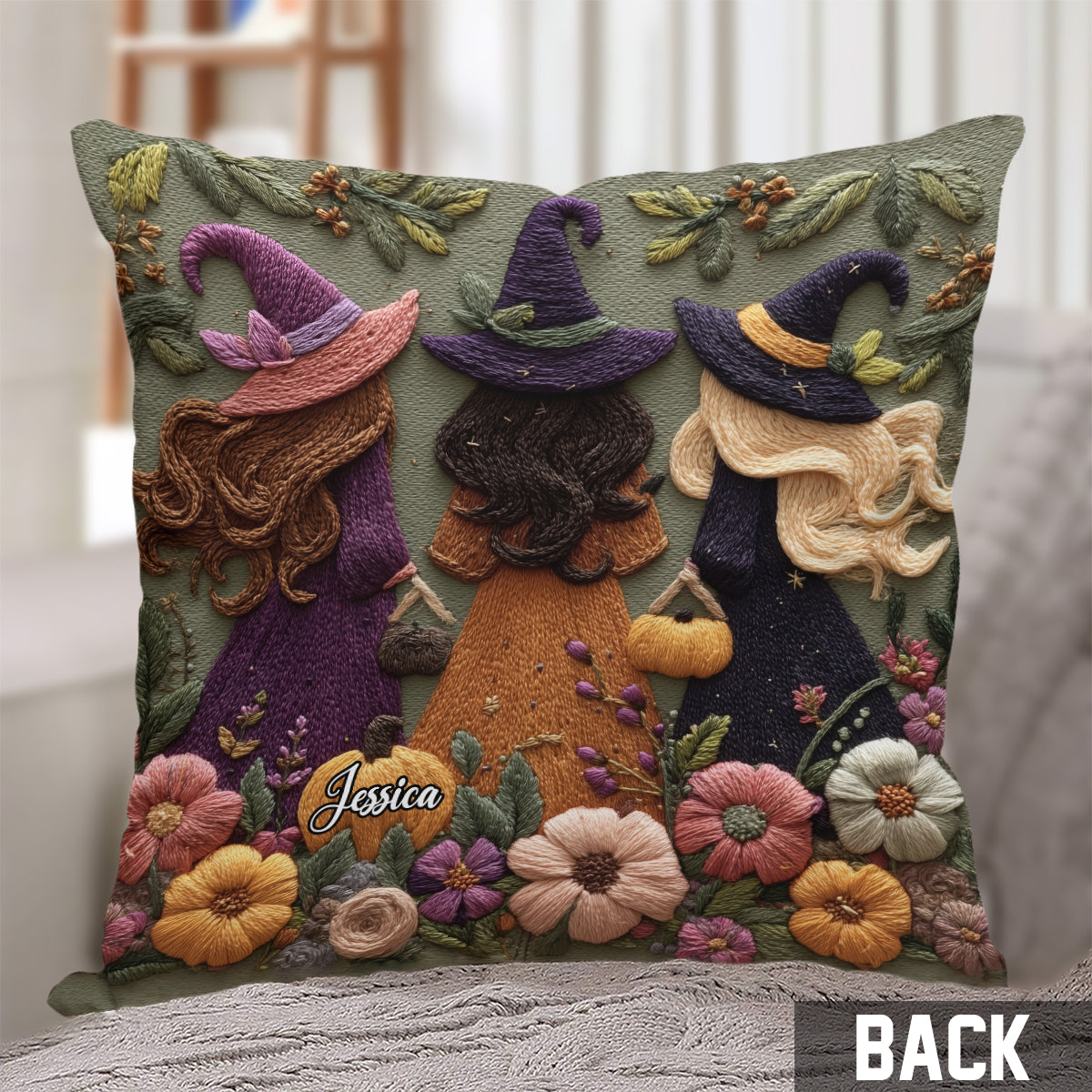 Three Witches - Personalized Witch Throw Pillow