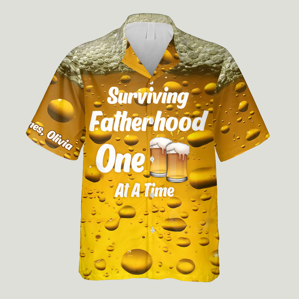 Surviving Fatherhood One Beer At The Time - Personalized Father Hawaiian Shirt