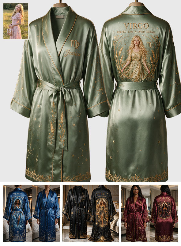 Zodiac Sign Luxury Robe - Personalized Horoscope Satin Robe