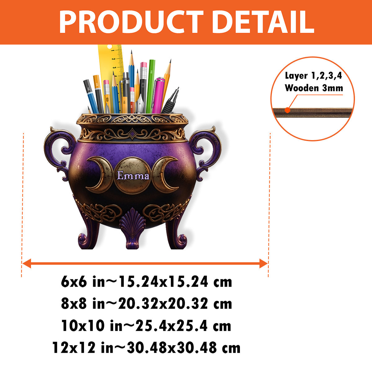 Witch Cauldron - Personalized Witch Wooden Pen Holder