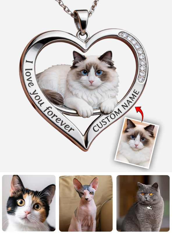 Collier pendentif en métal personnalisé en forme de chat, réalisé à partir de n'importe quelle photo