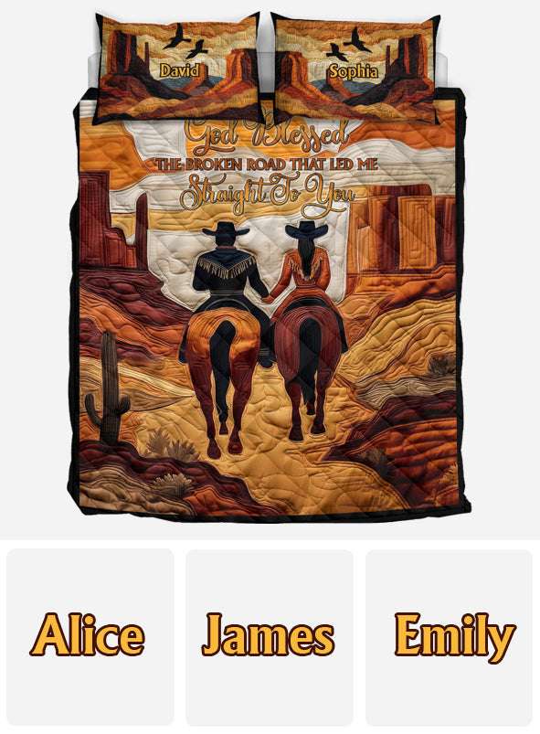 Gott segnete den zerbrochenen Weg – personalisiertes Cowgirl-Quilt-Set
