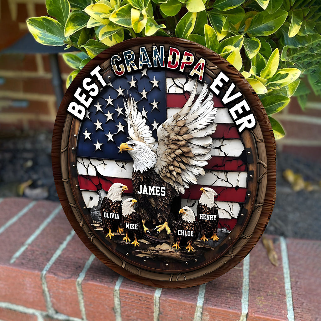 Best Grandpa Papa Dad Ever - Personalized Father Round Wood Sign