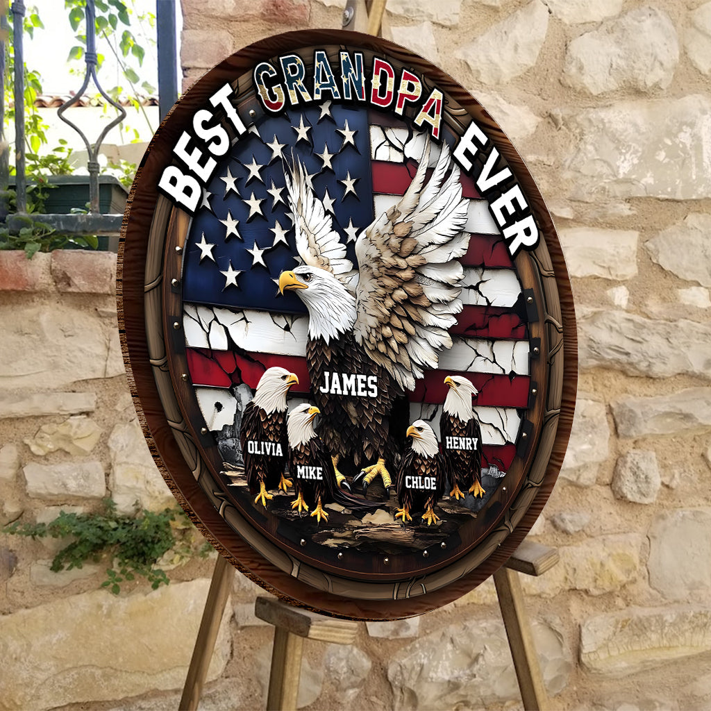 Best Grandpa Papa Dad Ever - Personalized Father Round Wood Sign