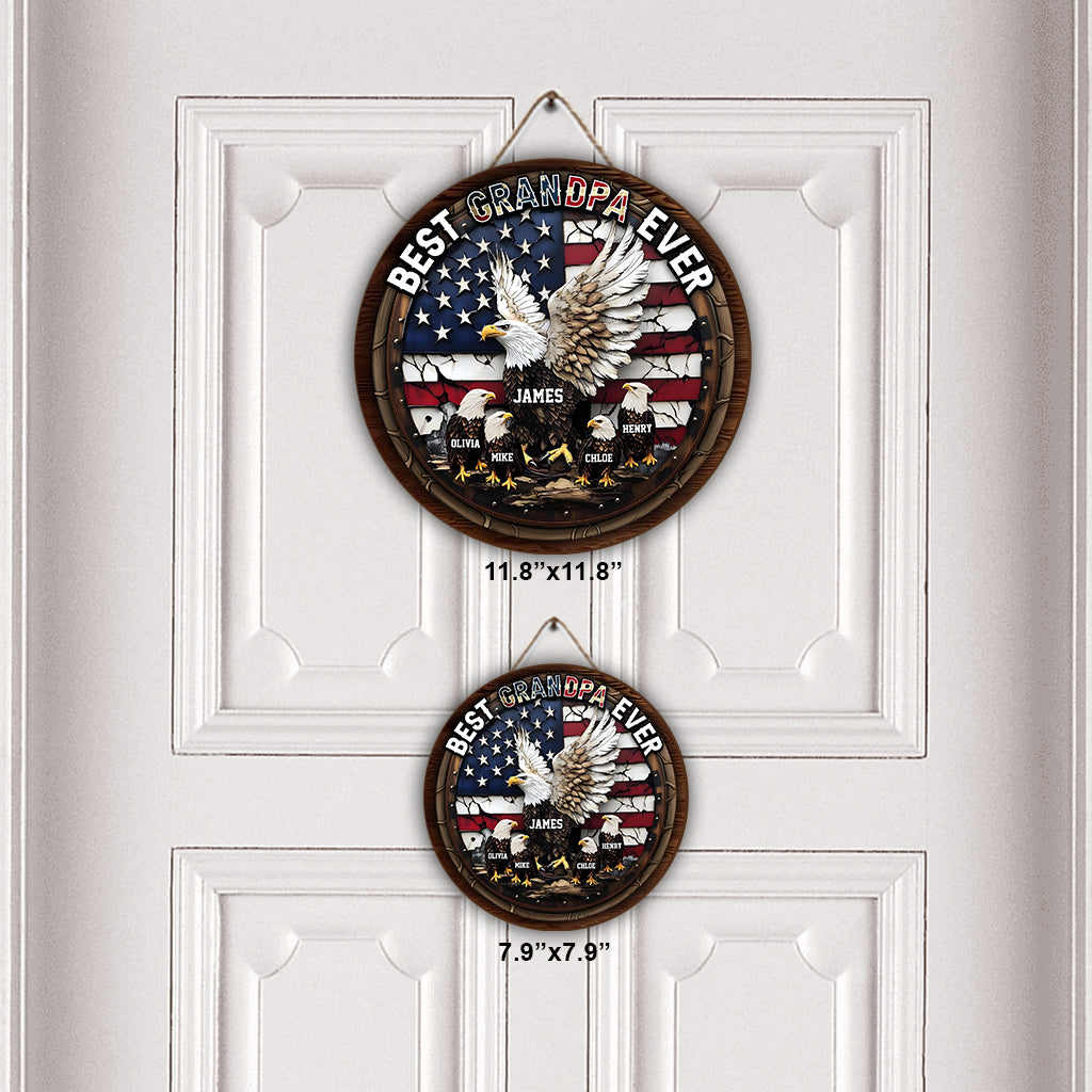 Best Grandpa Papa Dad Ever - Personalized Father Round Wood Sign