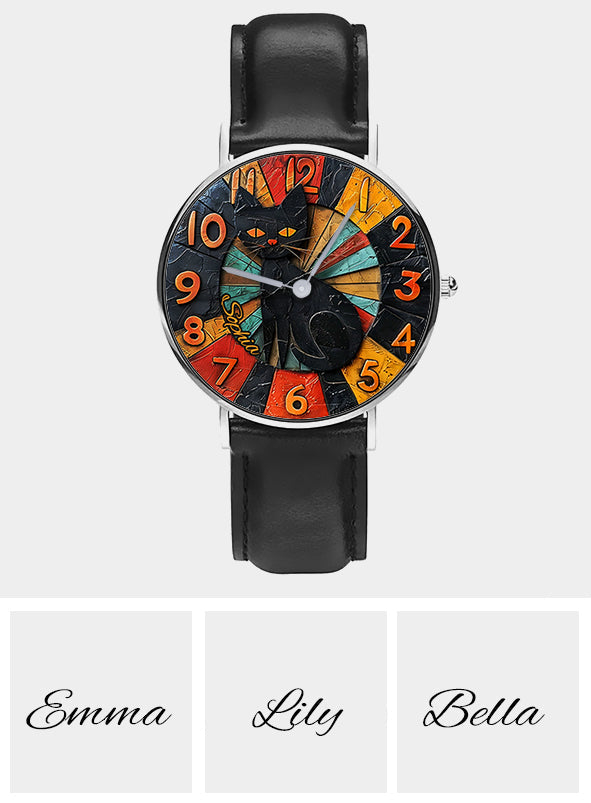Schwarze Katze – Personalisierte Armbanduhr mit schwarzer Katze