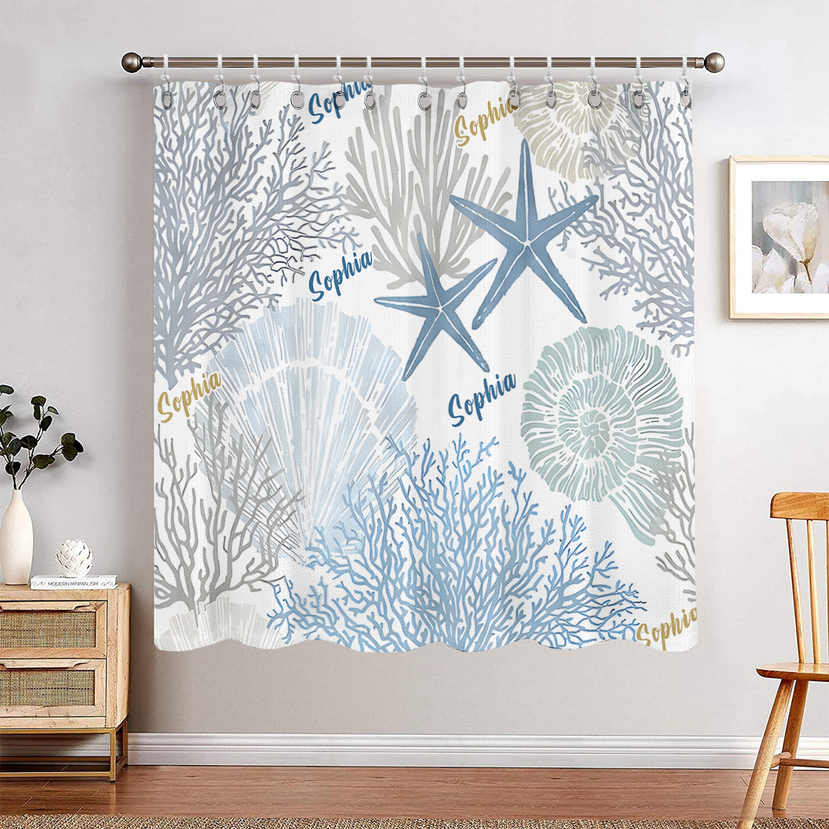 Coral Seashells Starfish - Personalized Sea Lover Blackout Window Curtain/ Drapes Set
