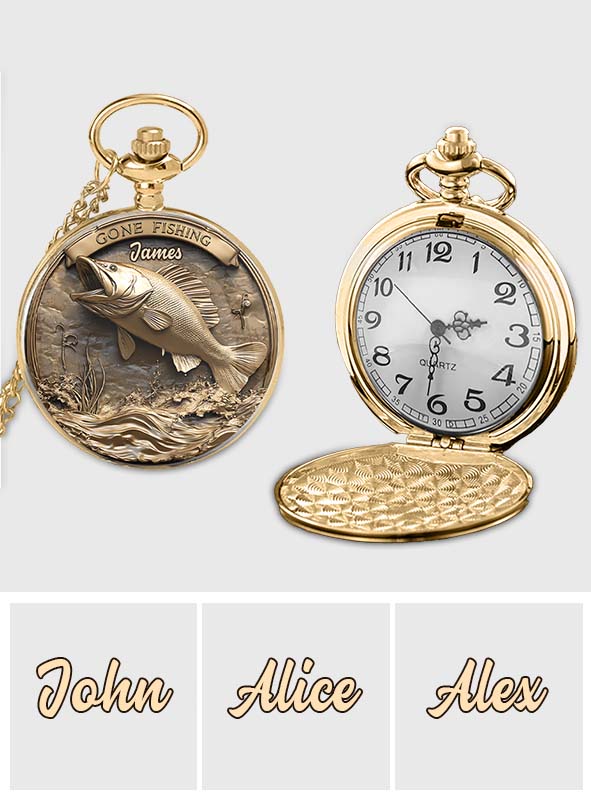 Montre de poche de pêche personnalisée « Parti pêcher »