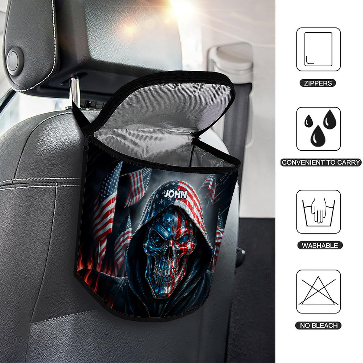 Patriotic Skull - Personalized Skull Portable Car Trash Can/ Organizer