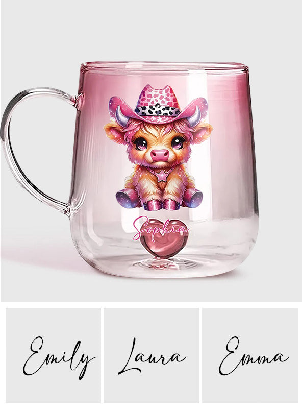 Mug personnalisé « Vache des Highlands mignonne » - Mug en verre dégradé « Vache des Highlands mignonne »