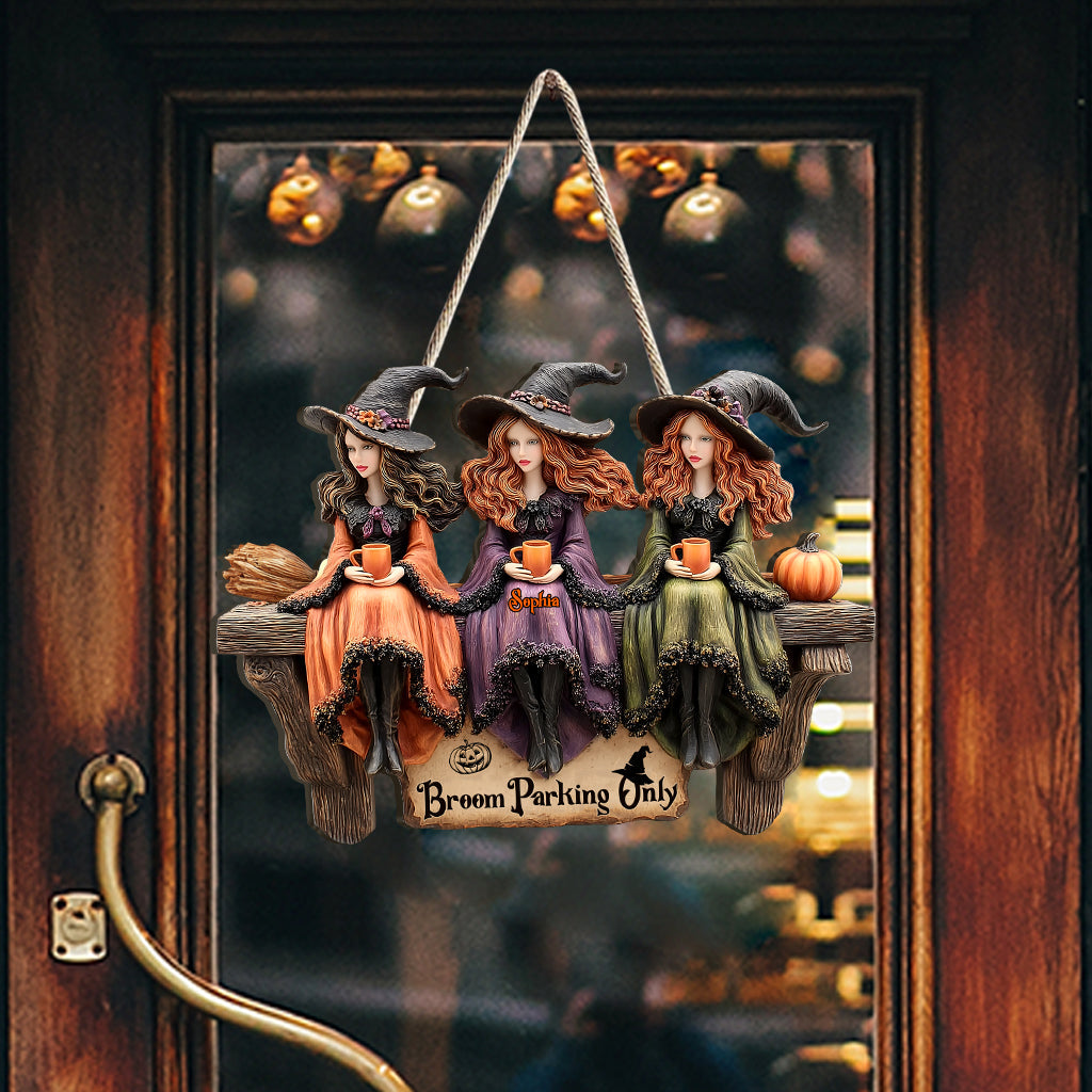 Bloom Parking - Personalized Witch Custom Shaped Wood Sign