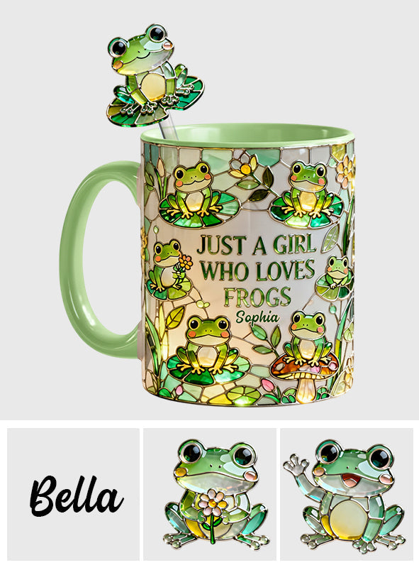 Einfach ein Mädchen, das Frösche liebt – Personalisierte Frosch-Tasse mit Acryl-Rührstäbchen