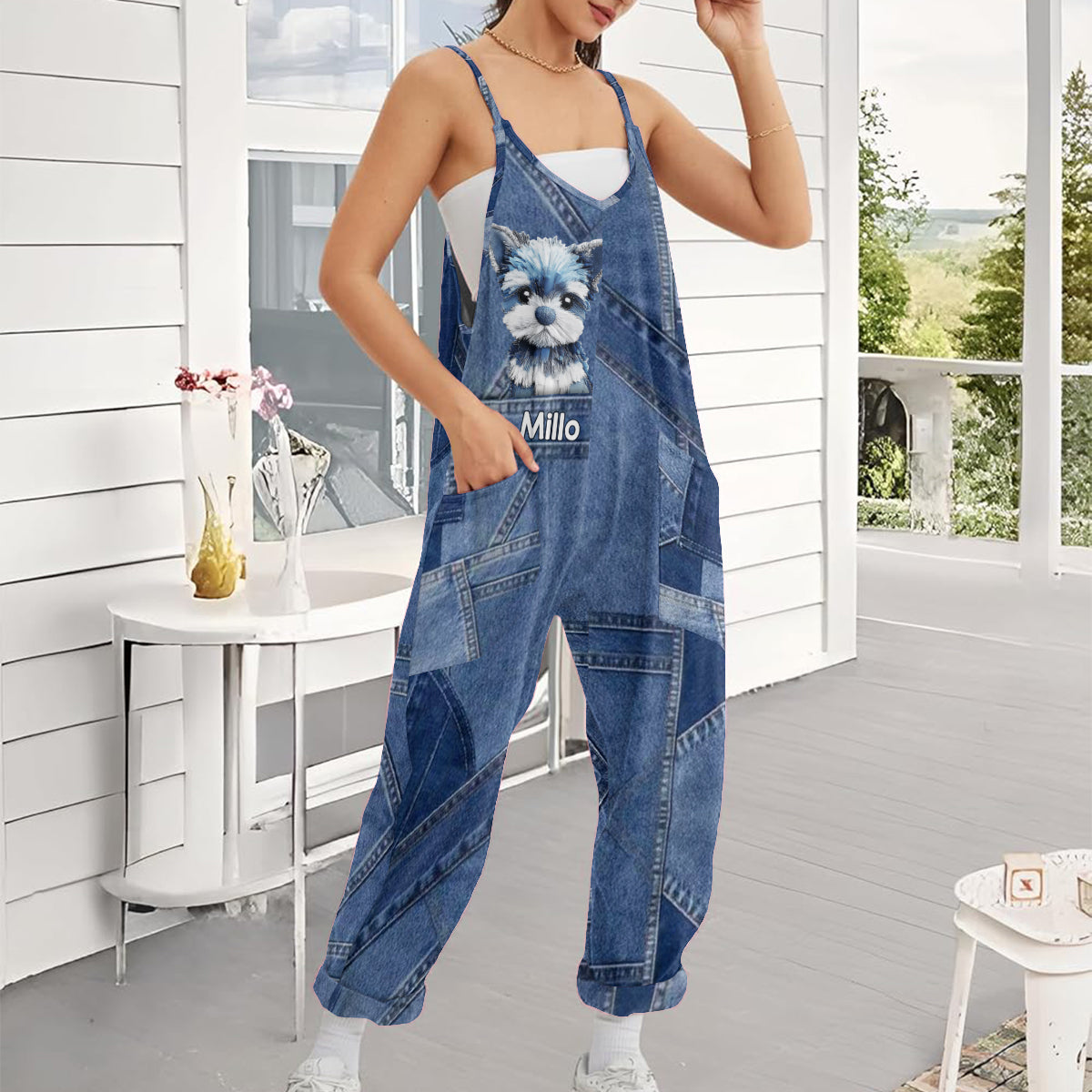 Love My Dog - Personalized Dog Loose-Fit Overalls/ Rompers