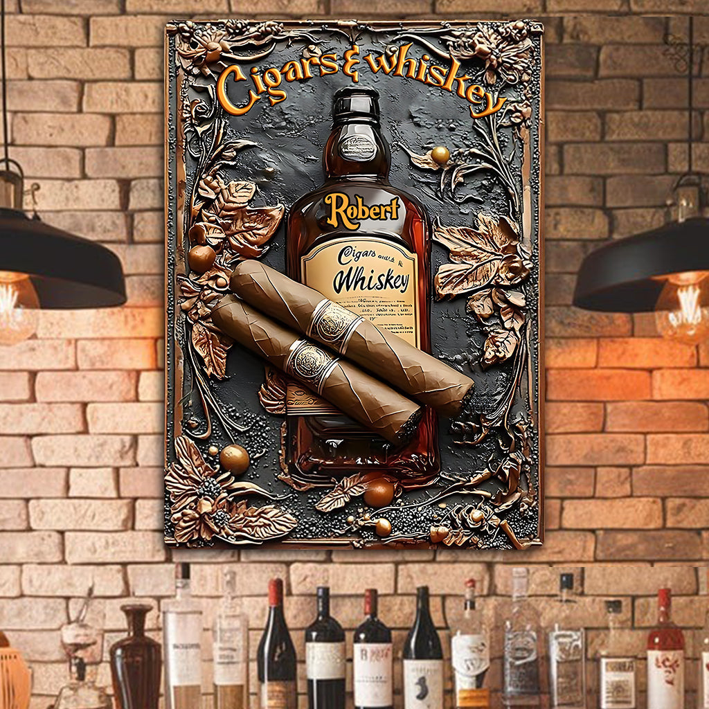 Cigar & Whiskey - Personalized Whisky Rectangle Metal Sign