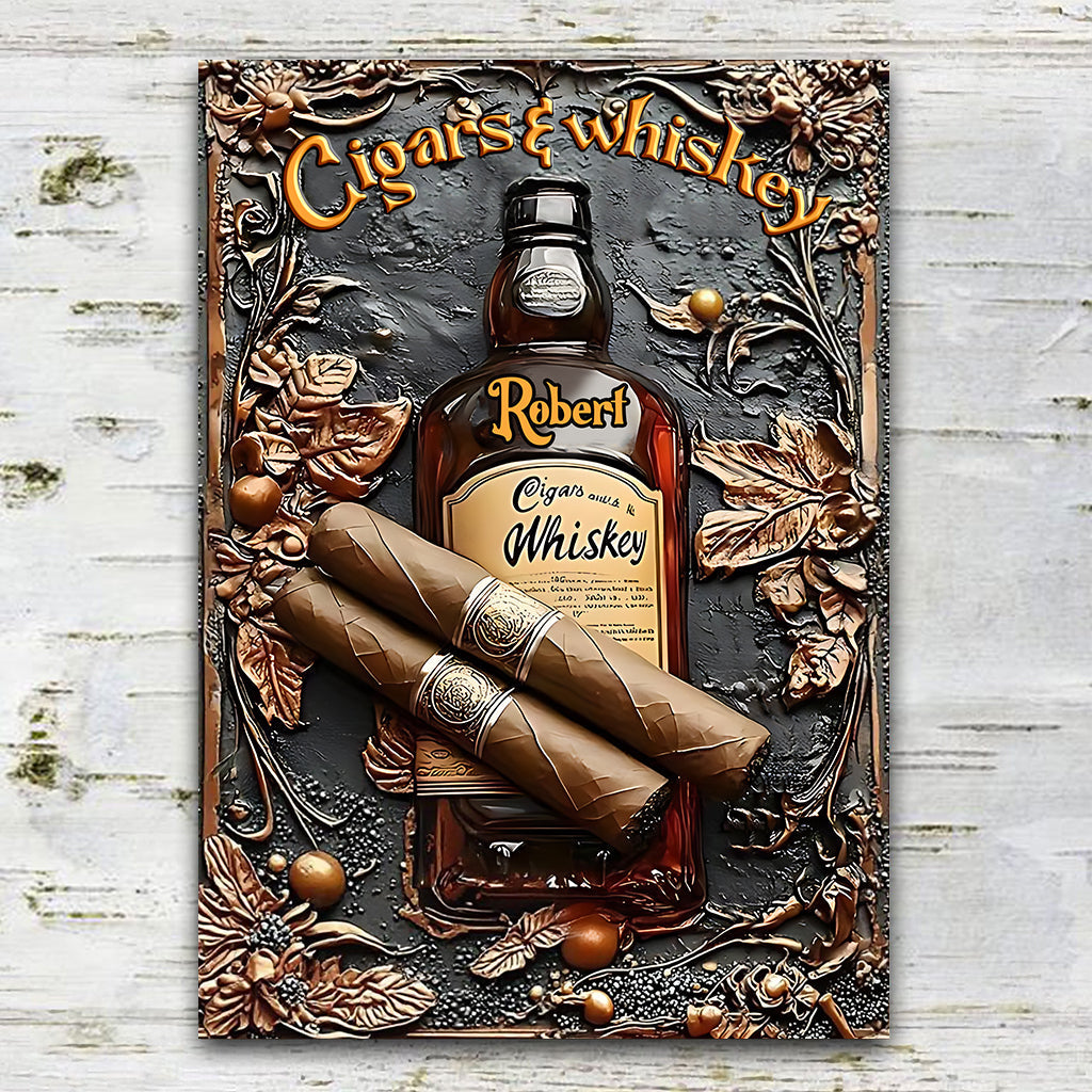 Cigar & Whiskey - Personalized Whisky Rectangle Metal Sign