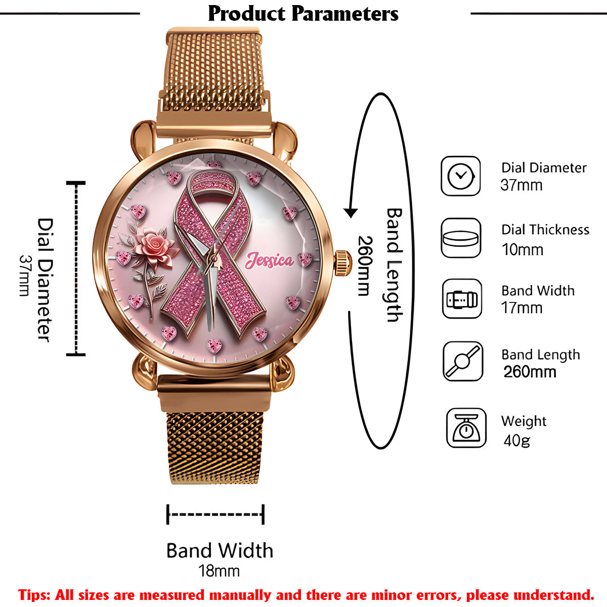 Faith Hope Love - Personalized Breast Cancer Awareness Women Hand Watch