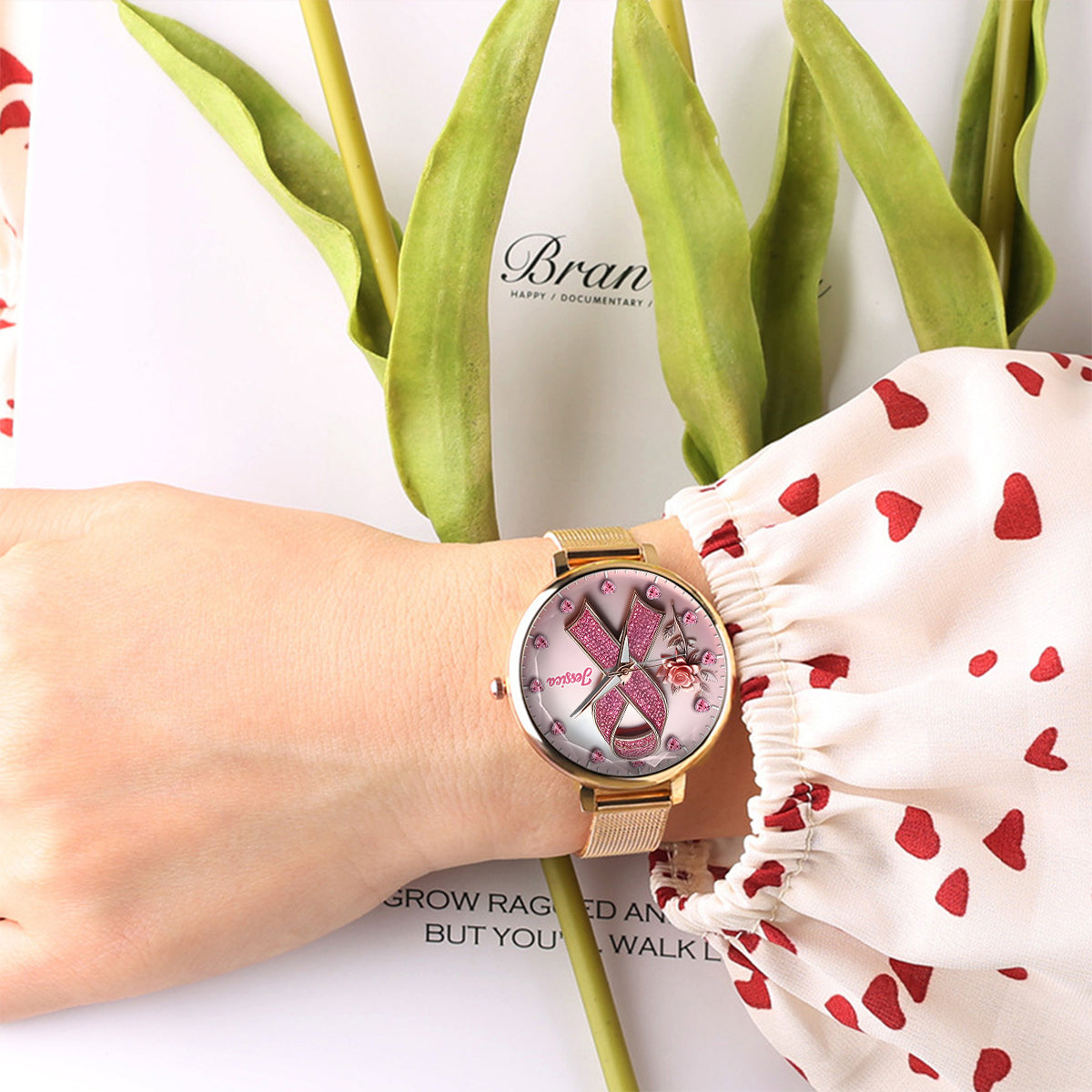 Faith Hope Love - Personalized Breast Cancer Awareness Women Hand Watch