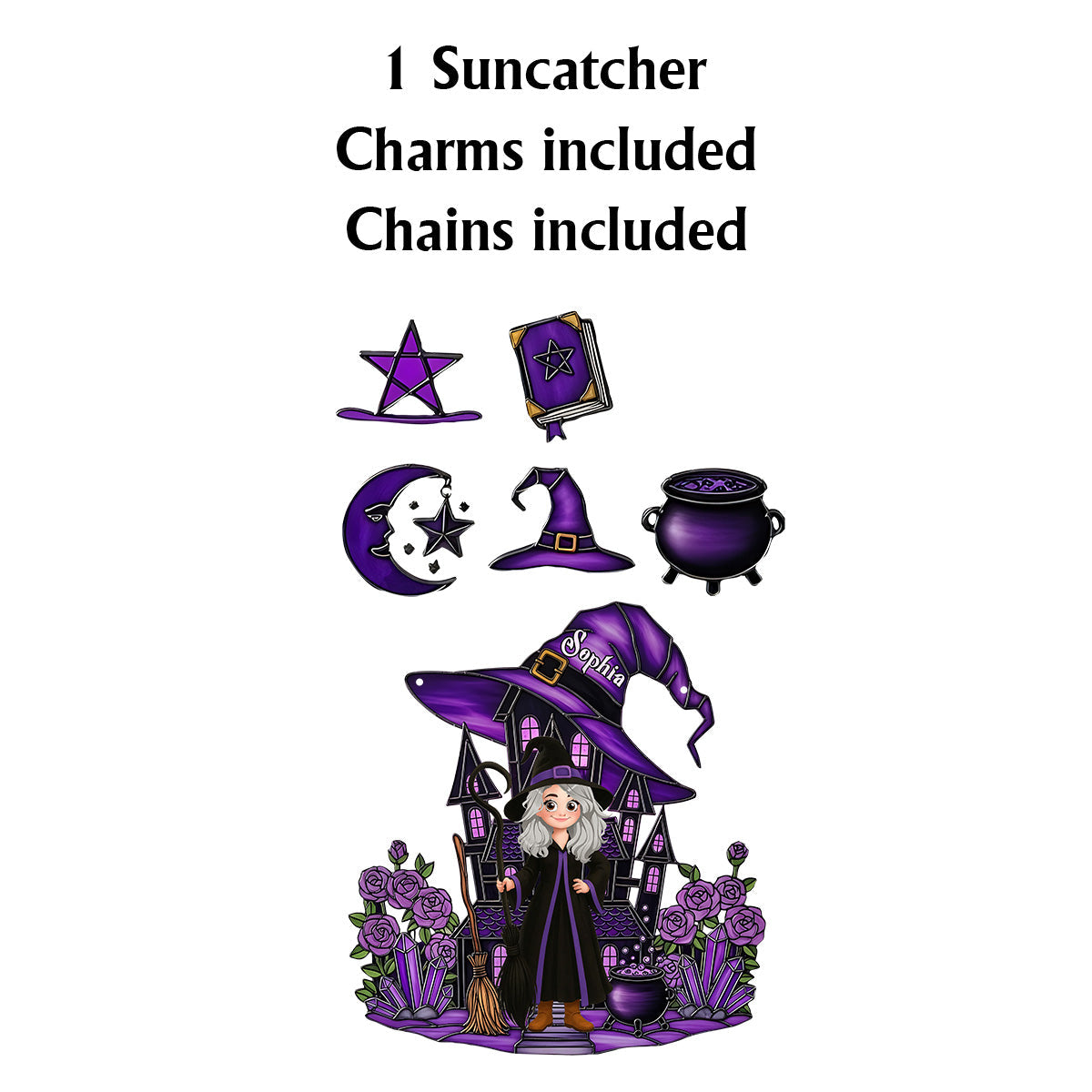 Beautiful Witch - Personalized Witch Window Hanging Suncatcher With Charms