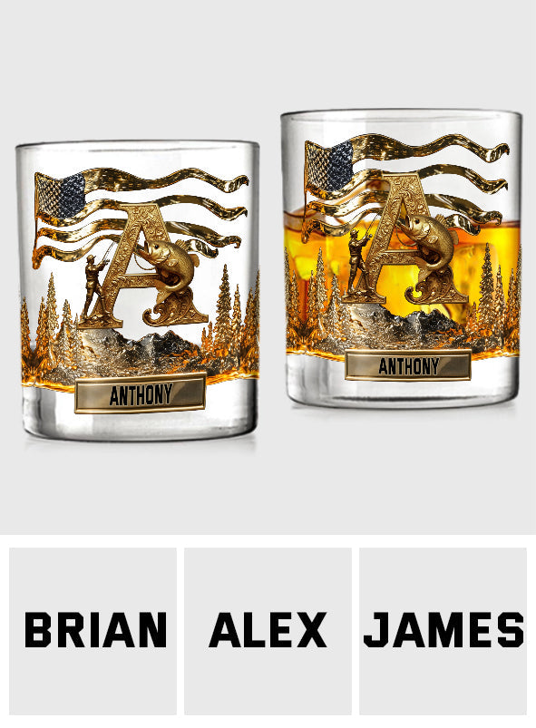 Alphabet-Anfangsbuchstabe für Angelfreunde – personalisiertes Whiskyglas für Angler