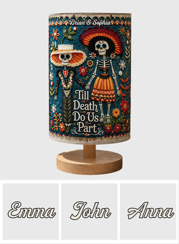 Till Death Do Us Part - Personalized Skull Table Lamp With Wood Base